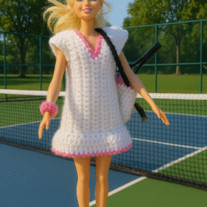 Emma tenniswoman joueuse de tennis, sport tenue de poupée en laine artisanal france