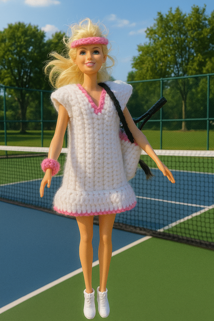 Emma tenniswoman joueuse de tennis, sport tenue de poupée en laine artisanal france